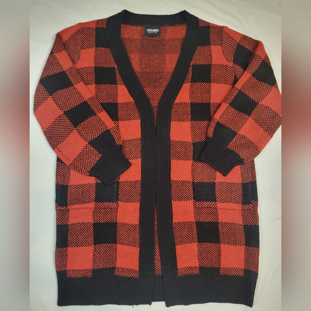 Heimish Red and Black Checkered Women's Cardigan